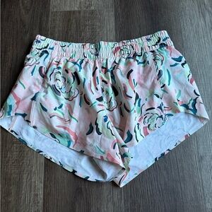 Athleta Floral Print Pink and Teal Athletic Shorts